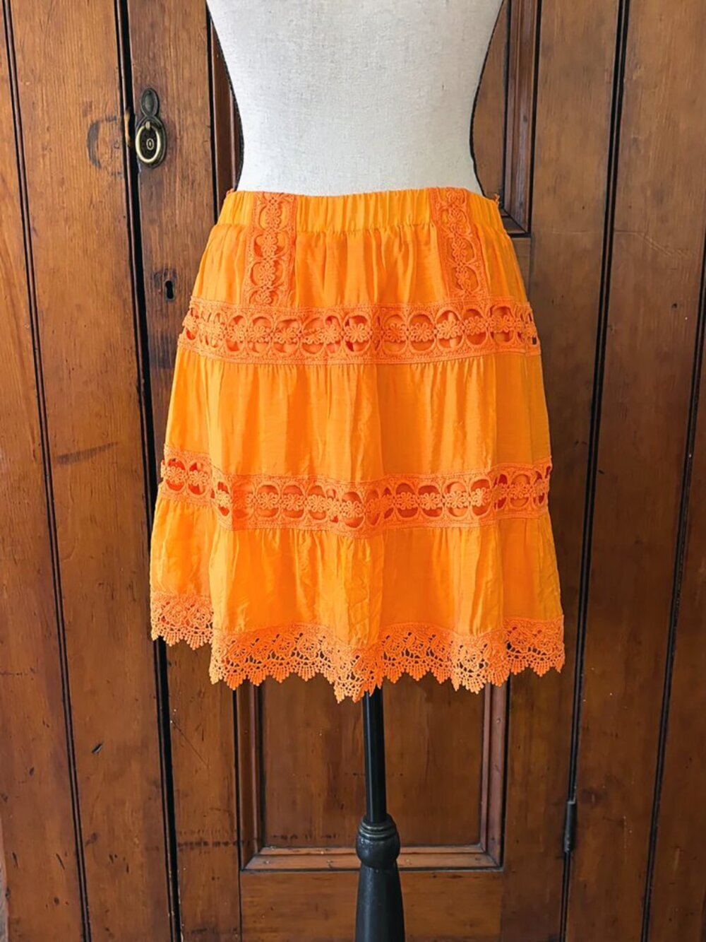 Etiquette Orange Crochet Trim Mini Skirt Size M Boho Summer Like New - Picture 3 of 4